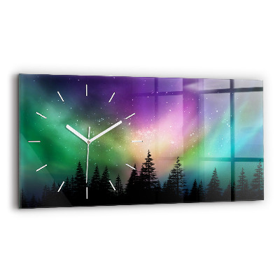 Glass wall clock rectangular Northern lights