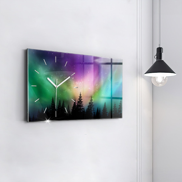 Glass wall clock rectangular Northern lights