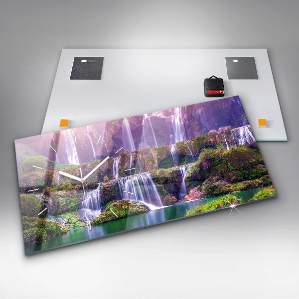 Glass wall clock rectangular Jiulong Waterfall China