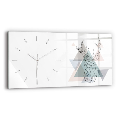 Glass wall clock rectangular Reindeer Scandinavian style