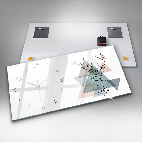 Glass wall clock rectangular Reindeer Scandinavian style