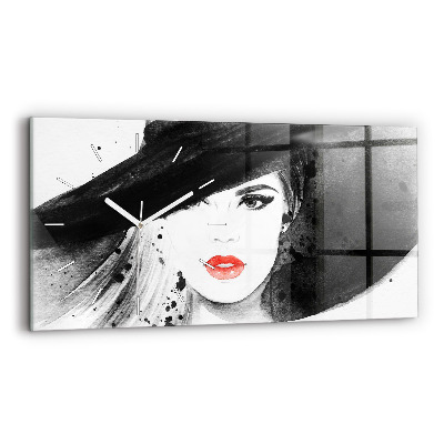 Glass wall clock rectangular Woman in a hat