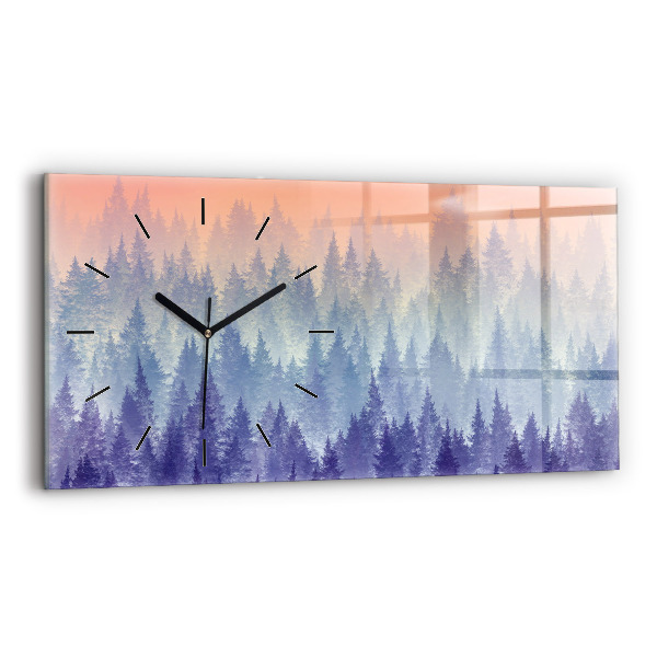 Glass wall clock rectangular Forest in the Fog