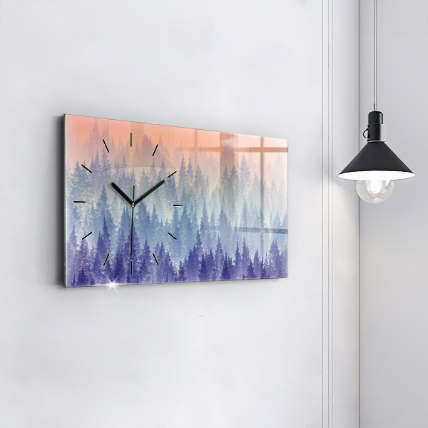 Glass wall clock rectangular Forest in the Fog