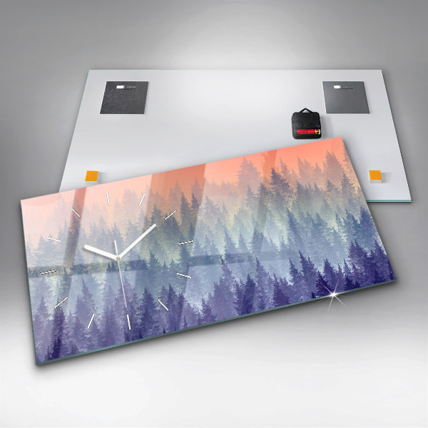 Glass wall clock rectangular Forest in the Fog