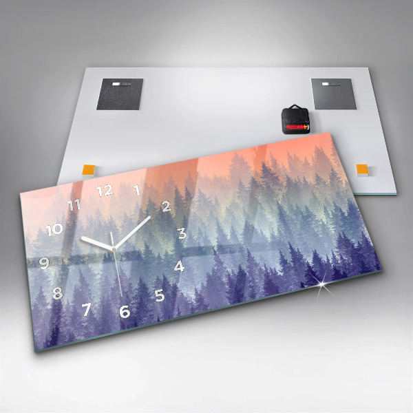 Glass wall clock rectangular Forest in the Fog