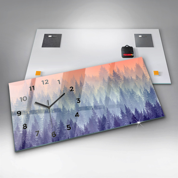 Glass wall clock rectangular Forest in the Fog