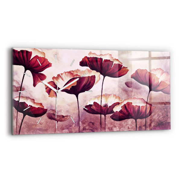 Glass wall clock rectangular Flowers Blooming Poppies