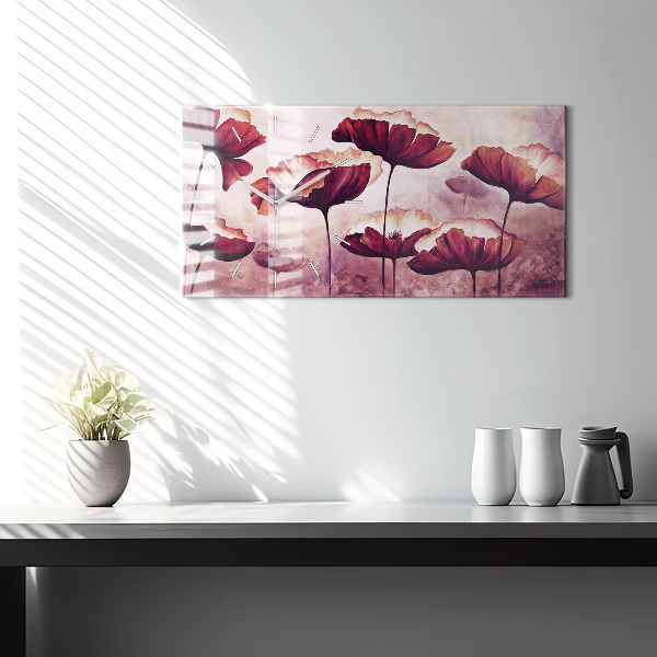 Glass wall clock rectangular Flowers Blooming Poppies