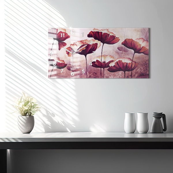 Glass wall clock rectangular Flowers Blooming Poppies