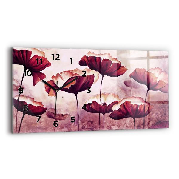 Glass wall clock rectangular Flowers Blooming Poppies