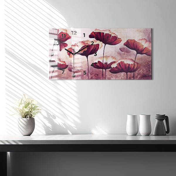 Glass wall clock rectangular Flowers Blooming Poppies