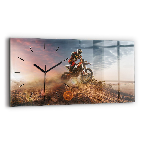 Glass wall clock rectangular Man on a motorcycle