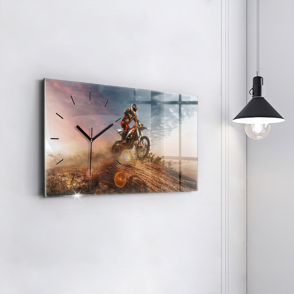 Glass wall clock rectangular Man on a motorcycle