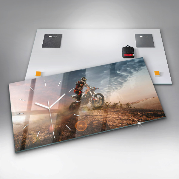 Glass wall clock rectangular Man on a motorcycle
