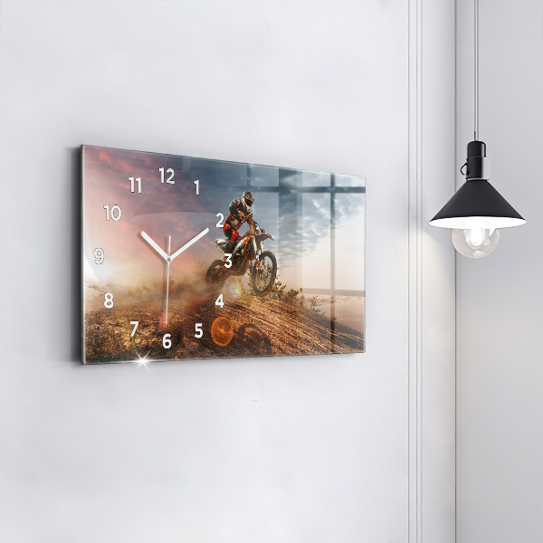 Glass wall clock rectangular Man on a motorcycle