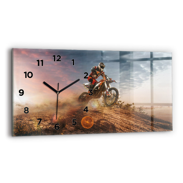 Glass wall clock rectangular Man on a motorcycle