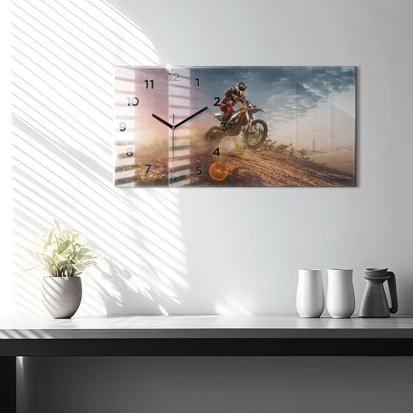 Glass wall clock rectangular Man on a motorcycle