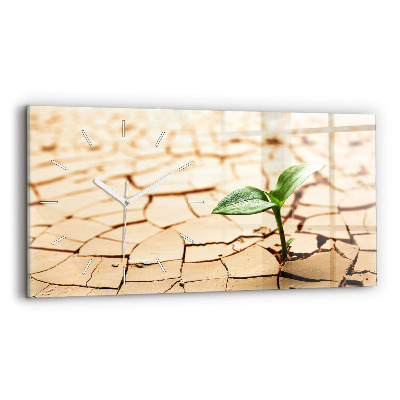 Glass wall clock rectangular A plant in dried-out soil