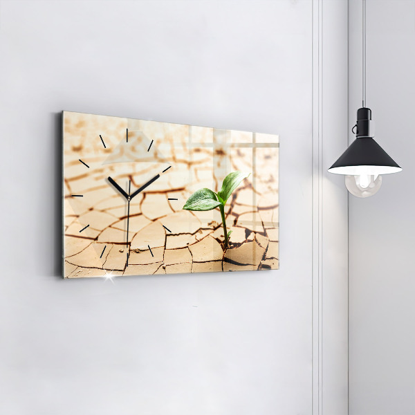 Glass wall clock rectangular A plant in dried-out soil