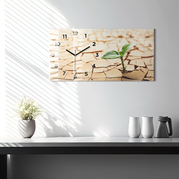 Glass wall clock rectangular A plant in dried-out soil