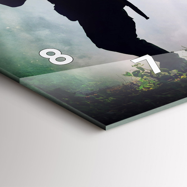 Glass wall clock rectangular Army in the forest soldiers