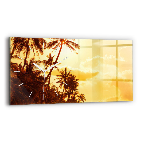 Glass wall clock rectangular Sunny palm trees