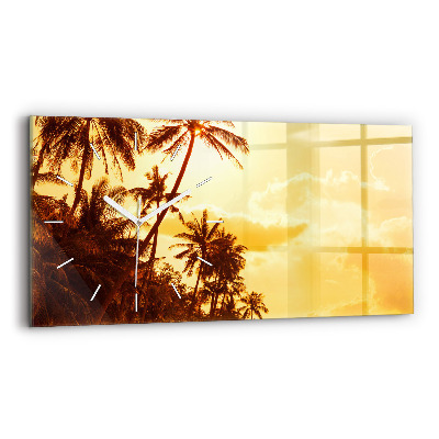 Glass wall clock rectangular Sunny palm trees