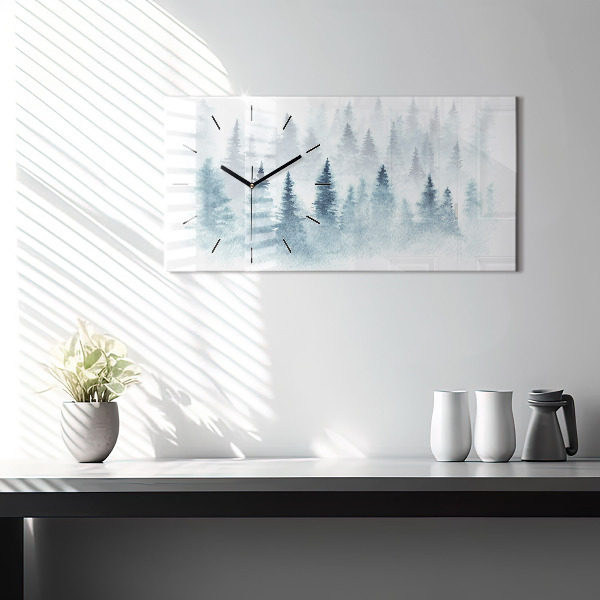 Glass wall clock rectangular Winter forest