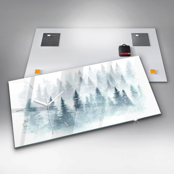 Glass wall clock rectangular Winter forest
