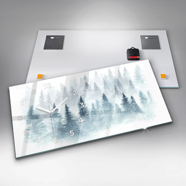 Glass wall clock rectangular Winter forest