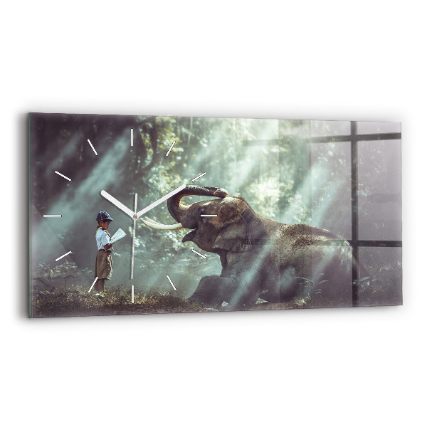 Glass wall clock rectangular A boy is reading a book