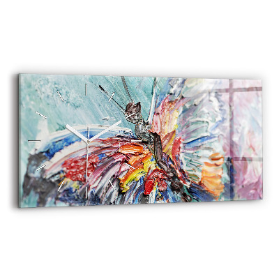 Glass wall clock rectangular Fragment of oil art