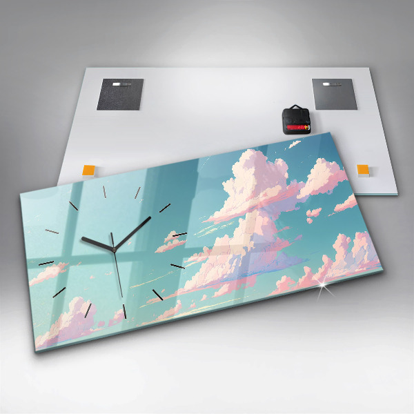 Glass wall clock rectangular Pastel color of the sky