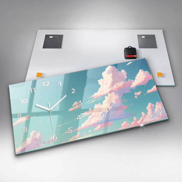 Glass wall clock rectangular Pastel color of the sky