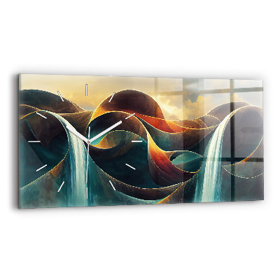 Glass wall clock rectangular Flowing waterfall background
