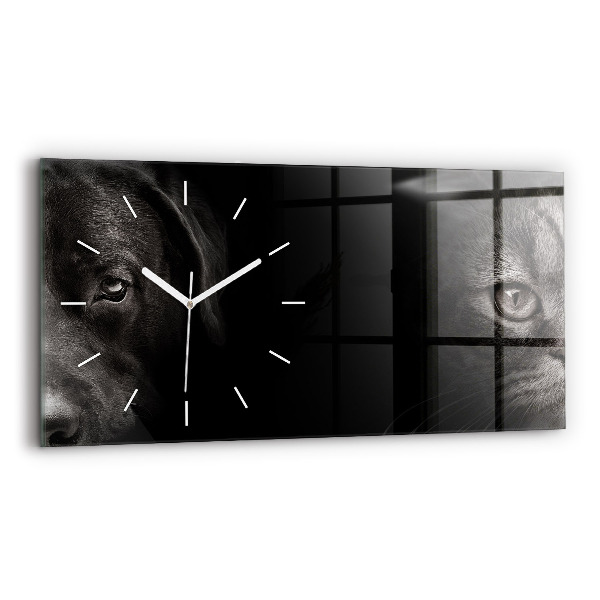 Glass wall clock rectangular Scottish Fold Dog and Cat