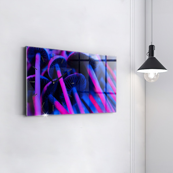 Glass wall clock rectangular Magic Mushrooms Colorful