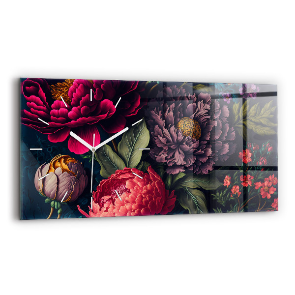 Glass wall clock rectangular Vintage flower bouquet