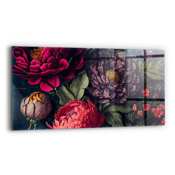 Glass wall clock rectangular Vintage flower bouquet