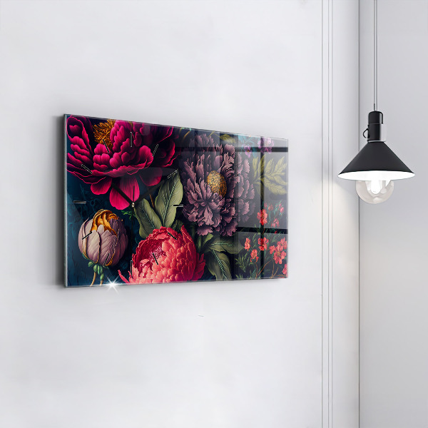 Glass wall clock rectangular Vintage flower bouquet