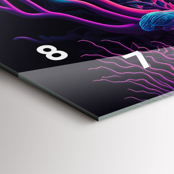 Glass wall clock rectangular Neon Mushrooms