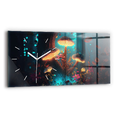 Glass wall clock rectangular Forest and magic mushrooms