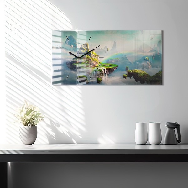 Glass wall clock rectangular Chinese style fantasy scenes