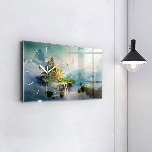 Glass wall clock rectangular Chinese style fantasy scenes