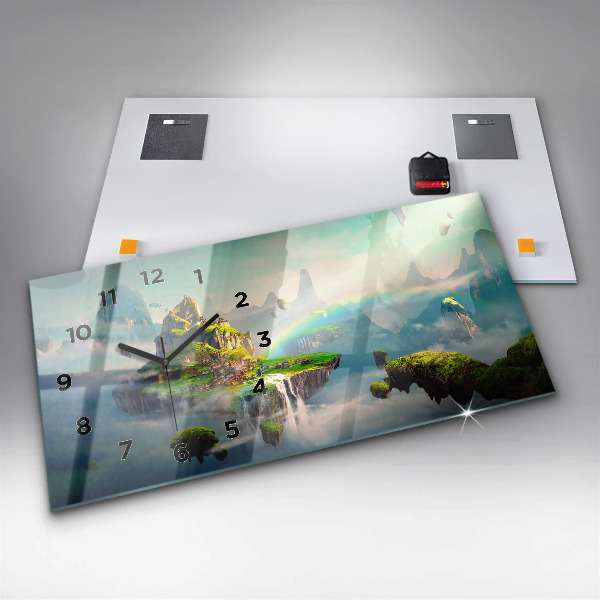 Glass wall clock rectangular Chinese style fantasy scenes