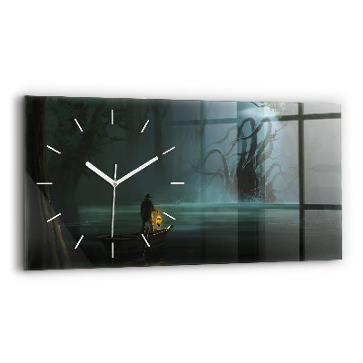 Glass wall clock rectangular Man and Monster in the Swamp