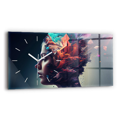Glass wall clock rectangular Emotions abstract woman