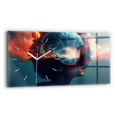 Glass wall clock rectangular Futuristic Virtual World
