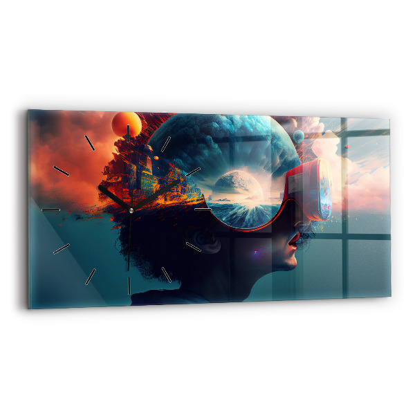 Glass wall clock rectangular Futuristic Virtual World